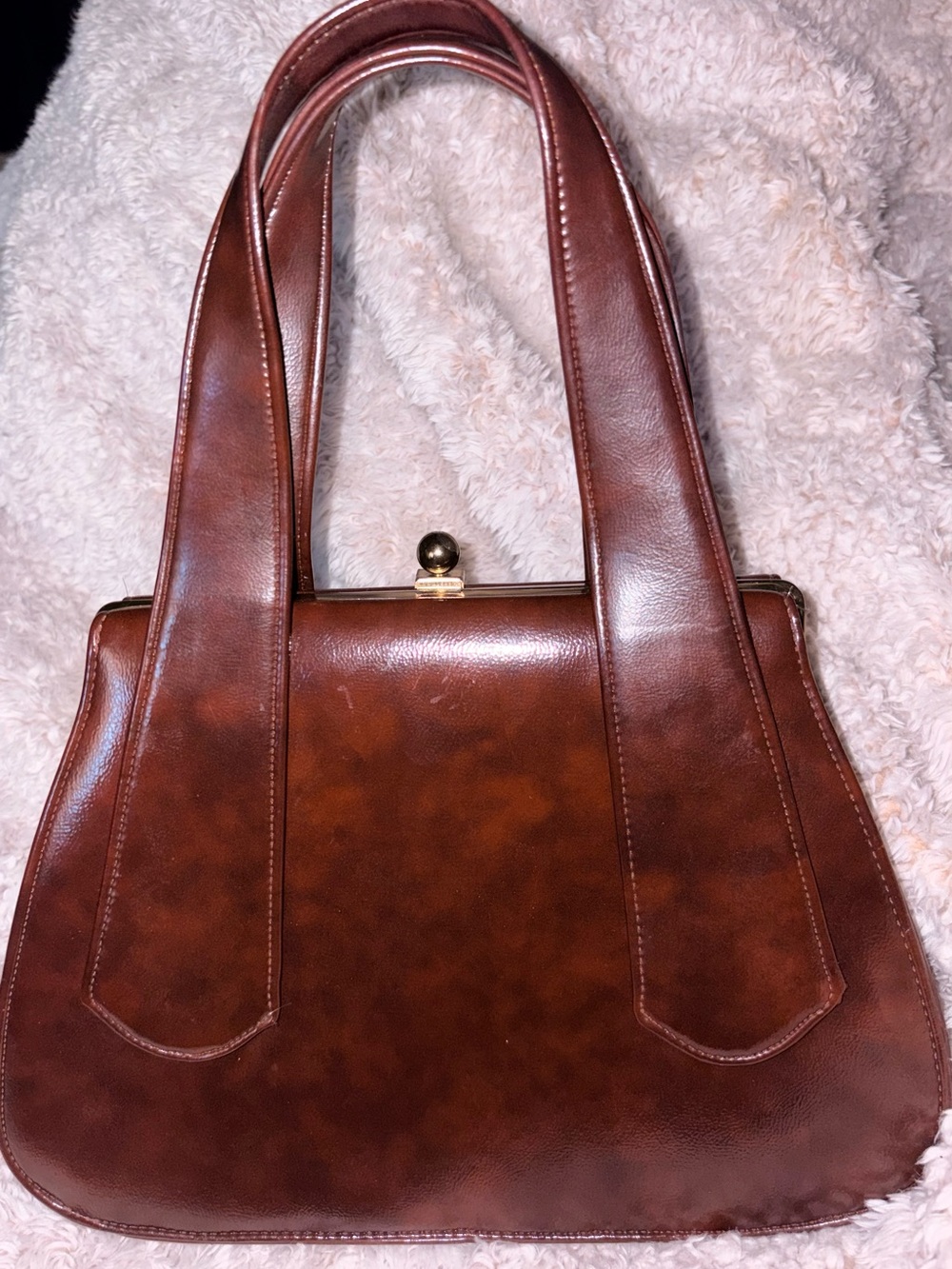 Vintage Brown Faux Leather Handbag - Picture 3 of 11